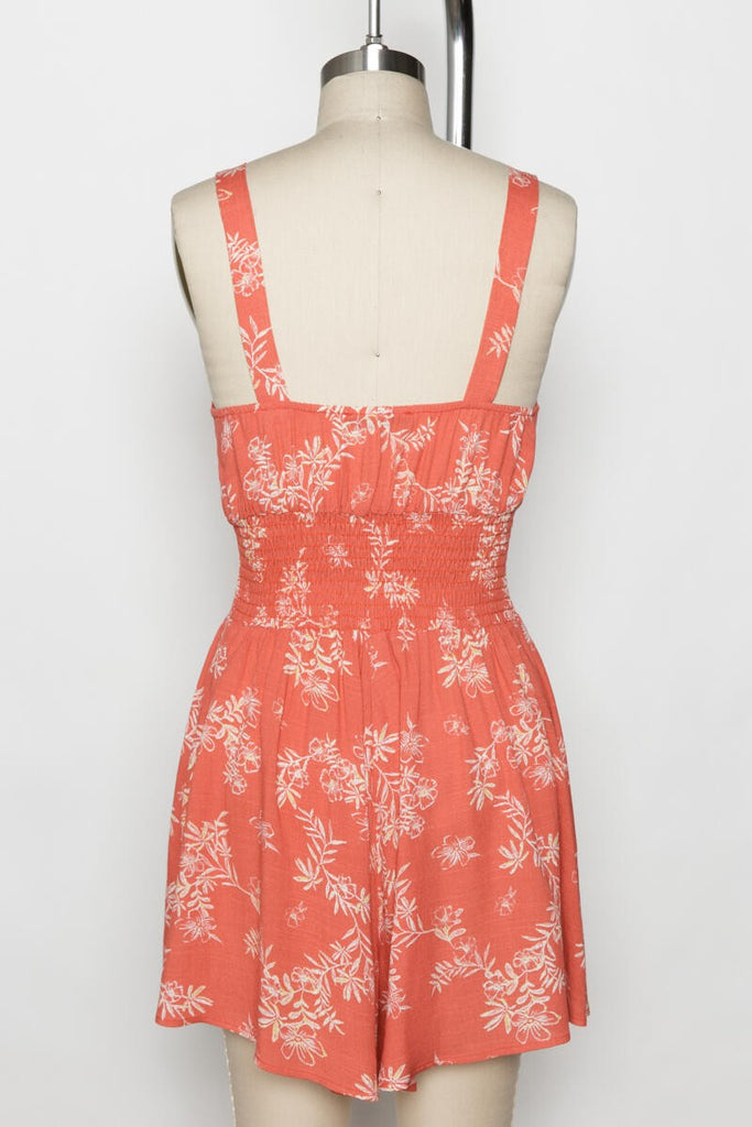 Made Me Blush Floral Printed Front Twist Smocked Romper In Red
