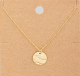 18K Dipped Hammered Circle Disc Pendant Dainty Necklace In Gold