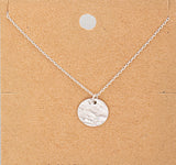 Rhodium Plated Dipped Hammered Circle Disc Pendant Dainty Necklace In Silver