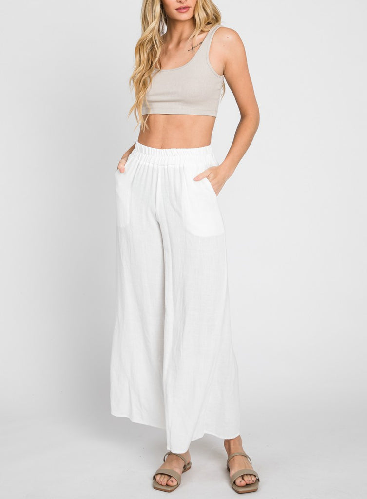 Wide Leg Chic Linen Pant In Classic White