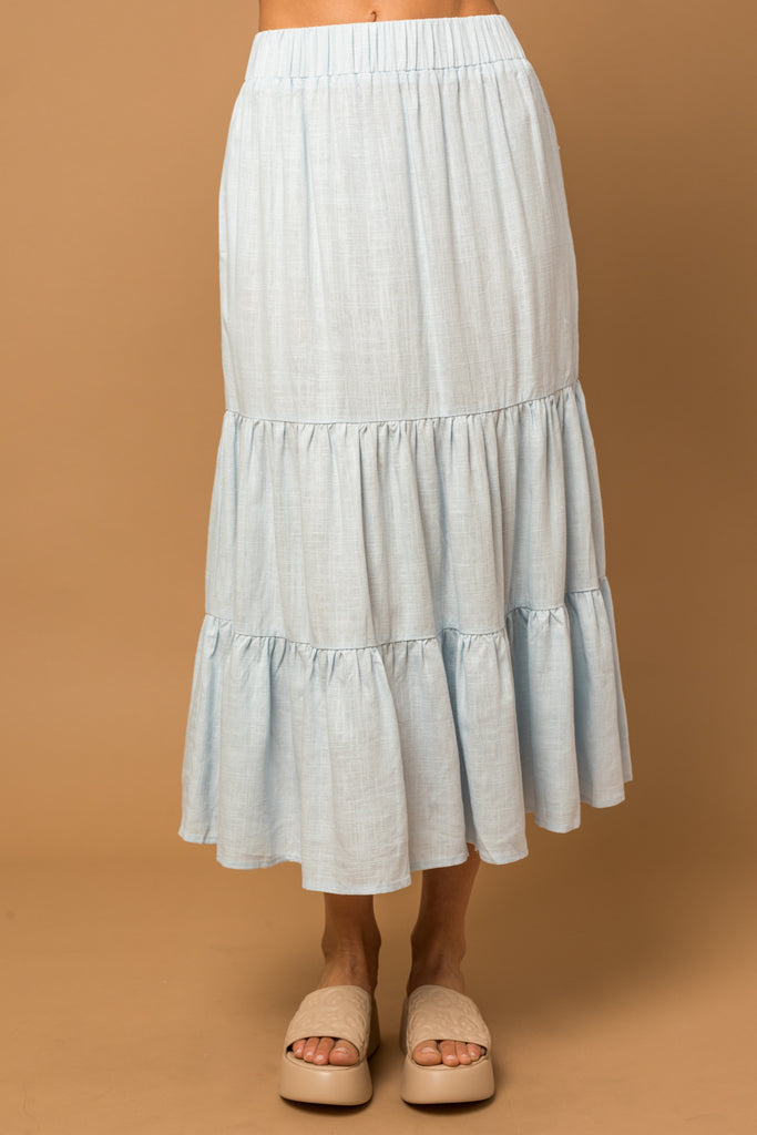 Annabelle Tiered Midi Skirt In Sky Blue