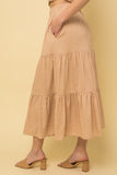 Annabelle Tiered Midi Skirt In Taupe
