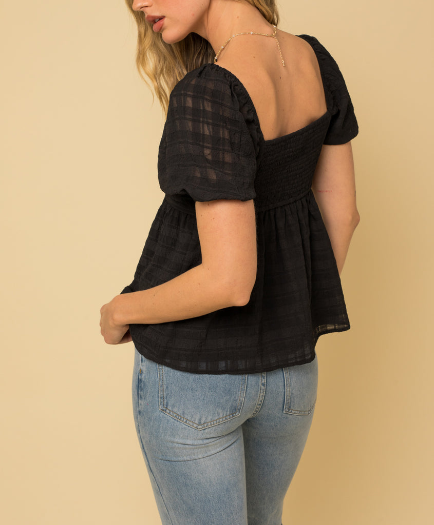 Meant To Be Puff Sleeve Blouse With Front Bow In Black