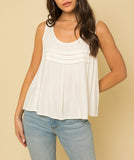 Amelia Flowy Front Tiered Pleat Ivory Tank Top