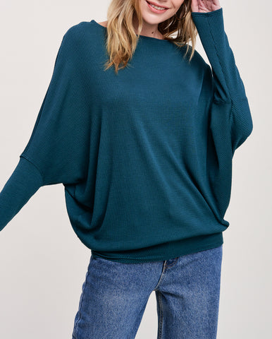 Soft Ribbed Dolman Top In Black
