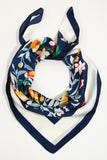 Abstract Floral Print Silky Bandana In Navy Multi With Butterfly Accents