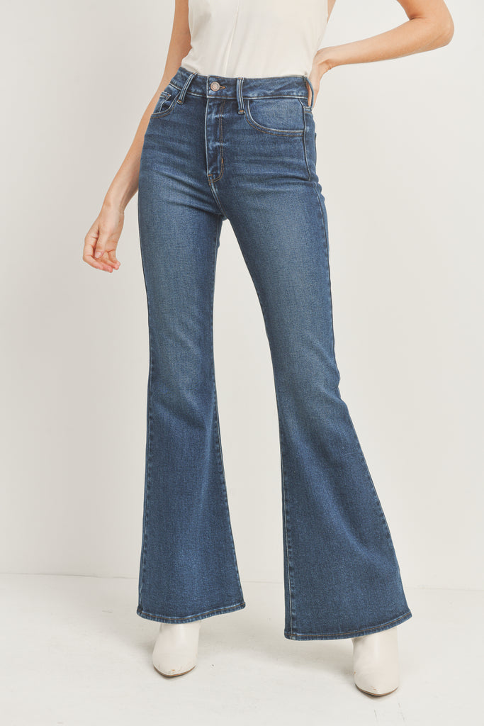 The Cher Ultra High Waist Bell Bottom Jeans In Dark Denim