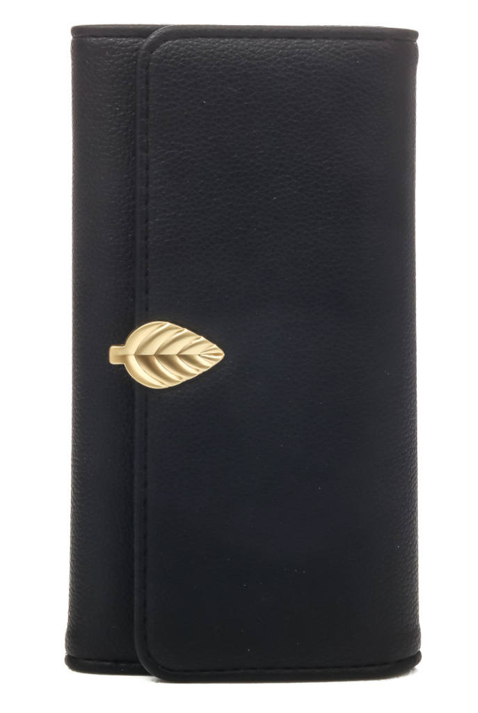 Golden Leaf Clasp Wallet In Black Or Brown