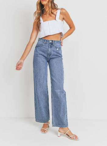 Renee Raw Hem Wide Leg Denim in Light Wash