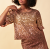 Twice The Glam Amber/Gold Ombre Sequins Short Sleeve Top