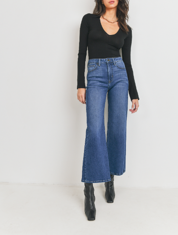 Stay Awhile High Rise Wide Leg Pants In Walnut With Contrast Stitching