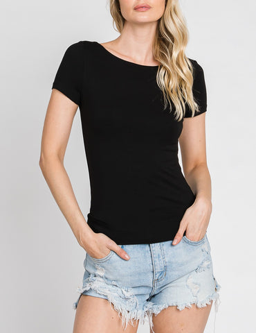 The Madison Best Selling Double Layer Ultra Soft V Neck Crop in Ivory