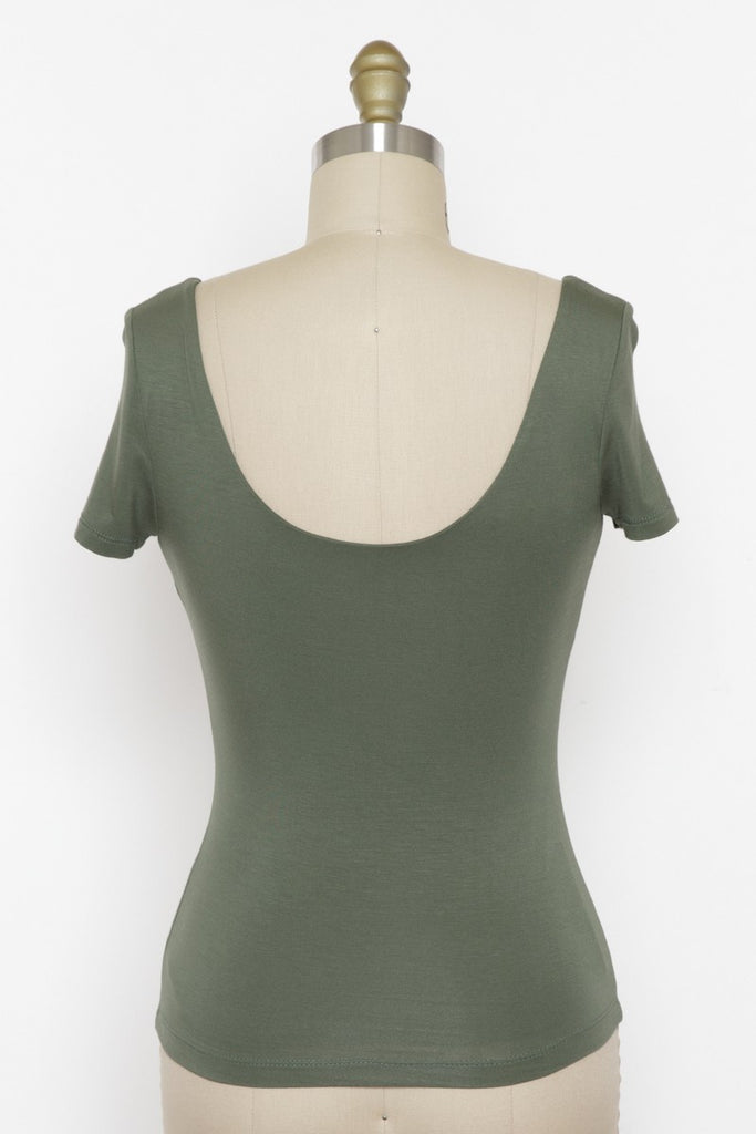 Fresh Start Short Sleeve Deep Back Tee In Olive
