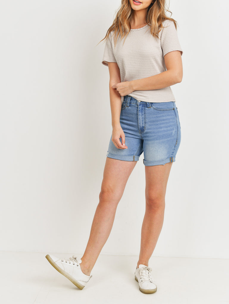 Basically Perfect Ruched Fitted Tee In Stone