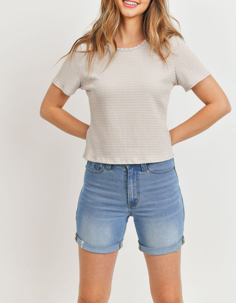 Basically Perfect Ruched Fitted Tee In Stone