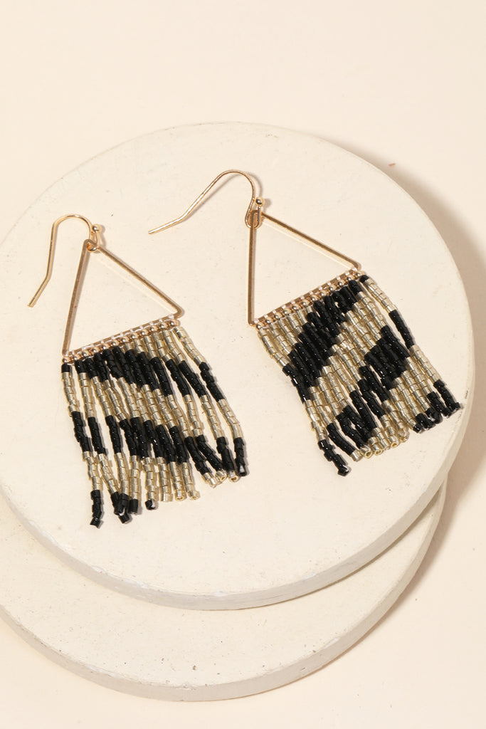 Lucille Beaded Triangle Drop Earrings In Black And White