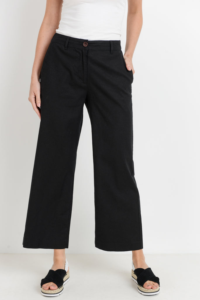 Chic Wide Leg Linen Trouser Pant In Black By LTJ