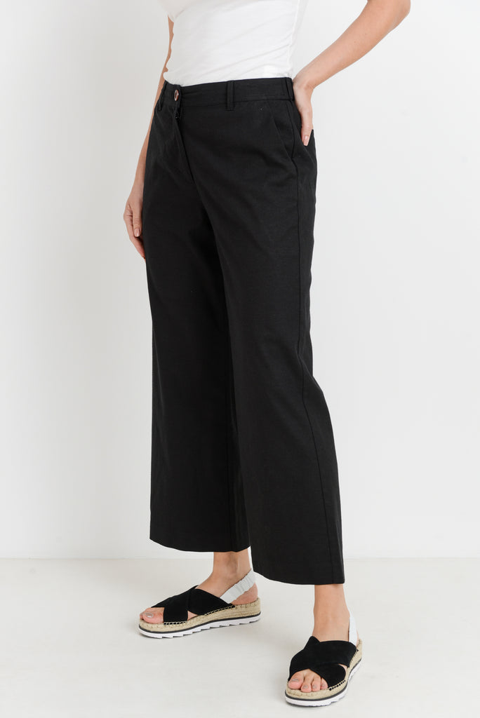 Chic Wide Leg Linen Trouser Pant In Black By LTJ