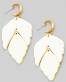 Wooden Boho Leaf Earrings Ivory