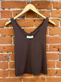 The Madison Best Selling Double Layer Ultra Soft V Neck Crop in Espresso