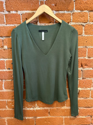 Eva Best Selling Double Layer Long Sleeve V Tee In Espresso