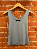 The Madison Best Selling Double Layer Ultra Soft V Neck Crop in Ash Blue