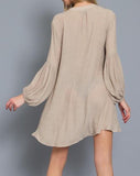 Park Ave Button Front Tunic Dress With Balloon Sleeve In Sand