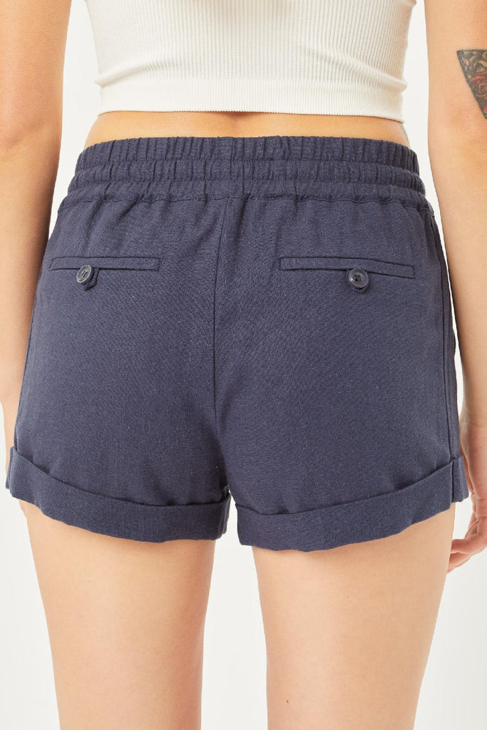 Linen Love Tie Waist Short In Navy