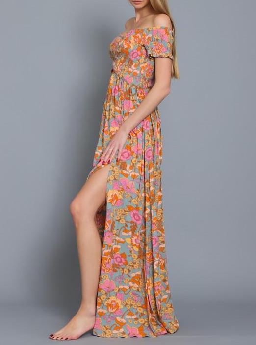 Maxine Off Shoulder Smock Top Floral Maxi Dress