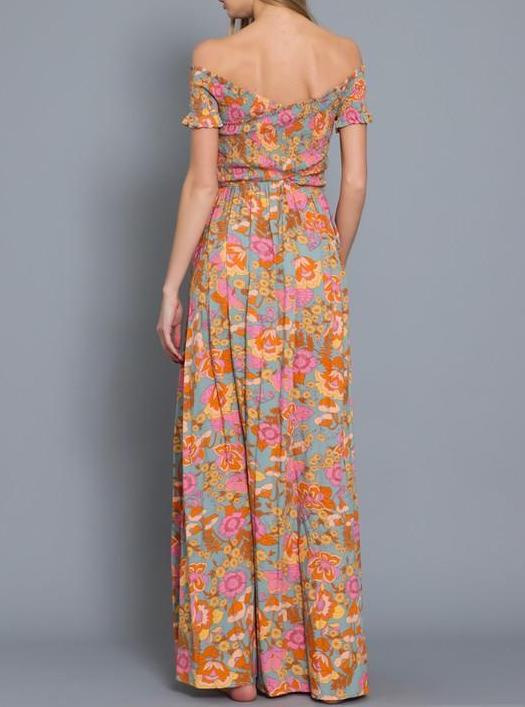 Maxine Off Shoulder Smock Top Floral Maxi Dress