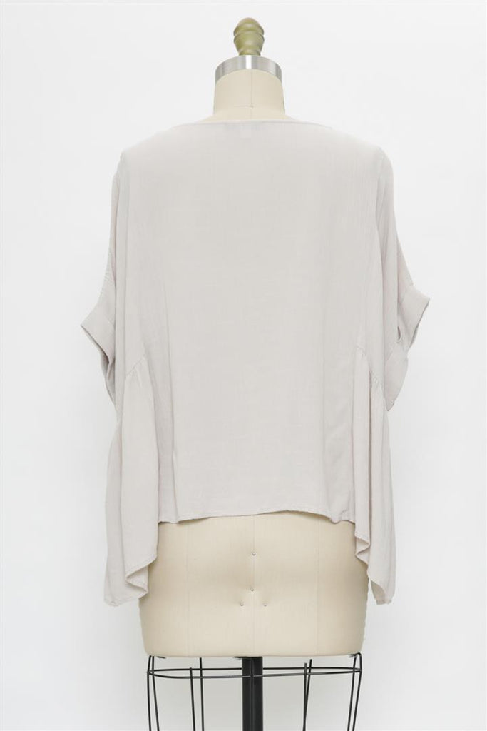 Go With The Flow Soft Woven Roll Sleeve Top In Sand