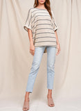 Striped Knit Dolman Short Sleeve Tee In Taupe/Black