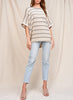 Striped Knit Dolman Tee In Taupe