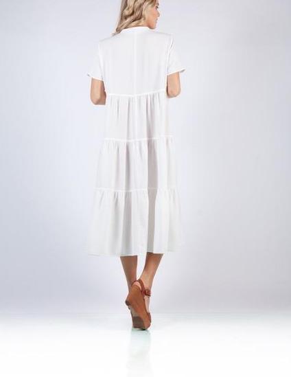 Santa Monica White Linen Tiered Maxi Dress