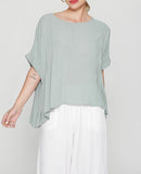 Go With The Flow Soft Woven Roll Sleeve Top In Soft Sage Green