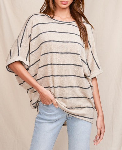 Soft V Neck Dolman Top In Taupe and Black