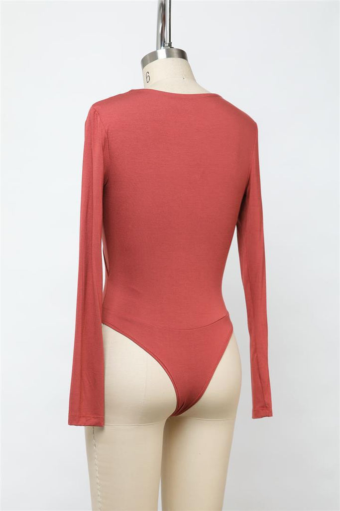 Soft Wrap Front Bodysuit (4 Colors: Brick, Emerald, Olive, Black)