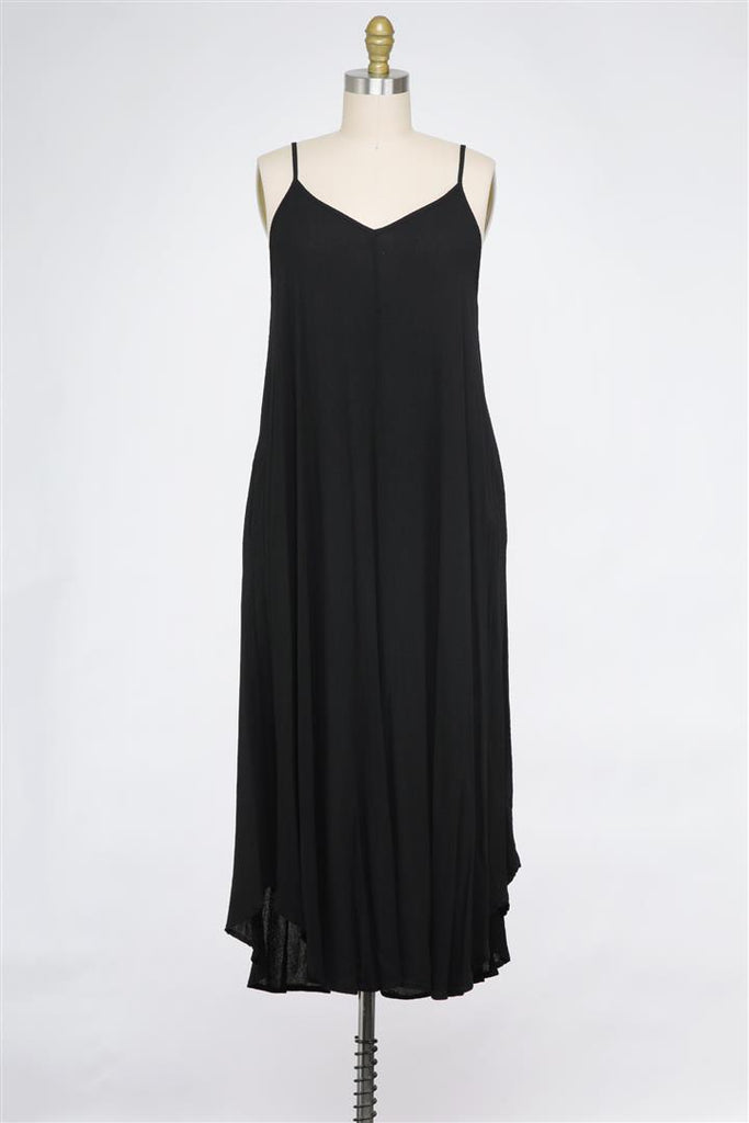 Crepe Cotton Gauze Maxi Dress With Pockets In Black