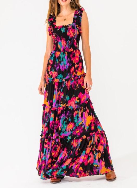 Glamour Garden Abstract Floral Maxi Gown