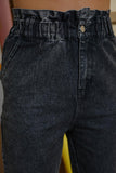 Lydia Paperbag High Waist Jeans In Black Denim