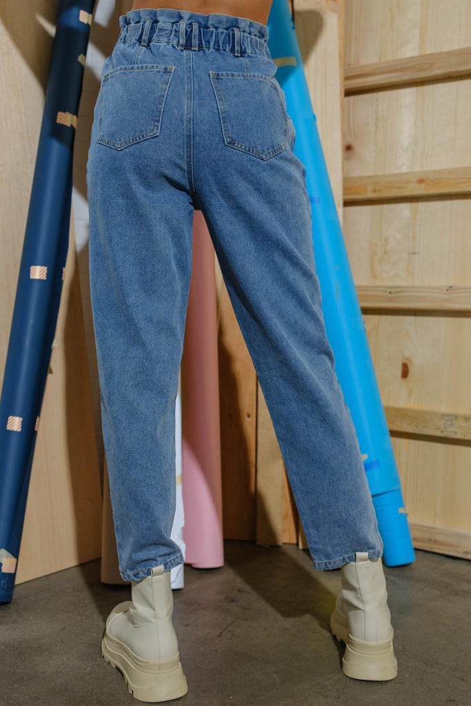 Lydia Paperbag High Waist Jeans In Blue Denim