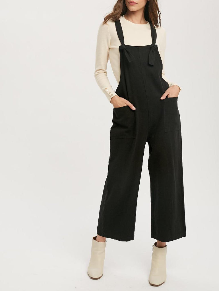 Sloan Linen Pant Overalls In Black