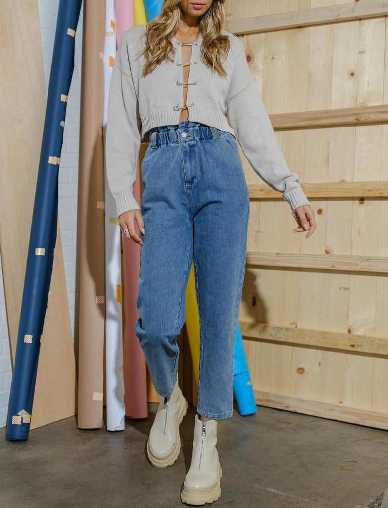 Lydia Paperbag High Waist Jeans In Blue Denim