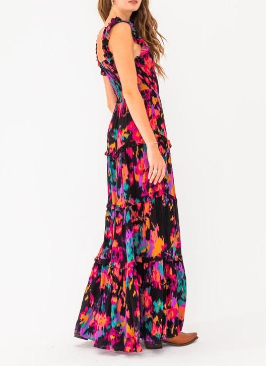Glamour Garden Abstract Floral Maxi Gown