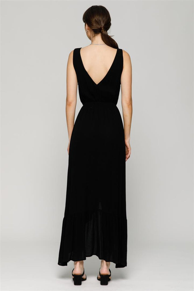 Savannah Sunsets V Neck Maxi Dress With Tulip Hem In Black