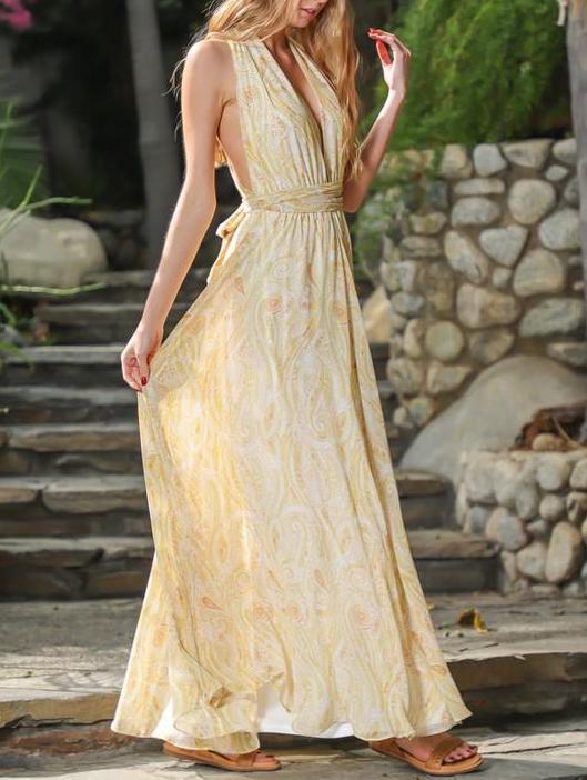 Monochrome Paisley Halter Maxi Gown
