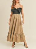 Enchanted Strapless Color Block Maxi Dress With Statement Bow