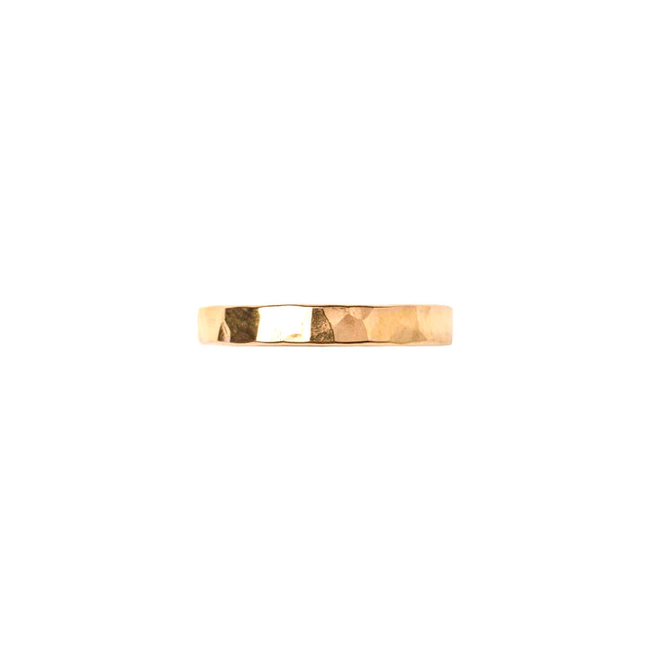Wide Real Gold Hammered Stacking Ring